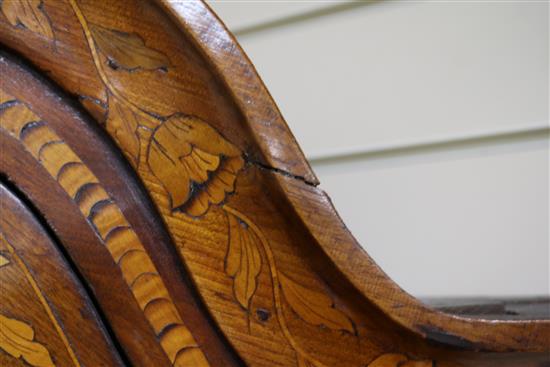 A 19th century Dutch walnut and marquetry corner vitrine, H.200cm
